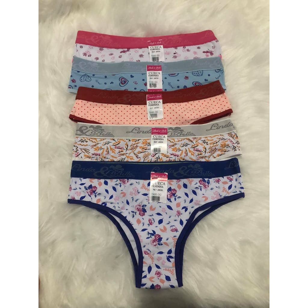 Kit 10 ou 5 Calcinha Juvenil de Algodão Linda e Bella Cós Persolanizado