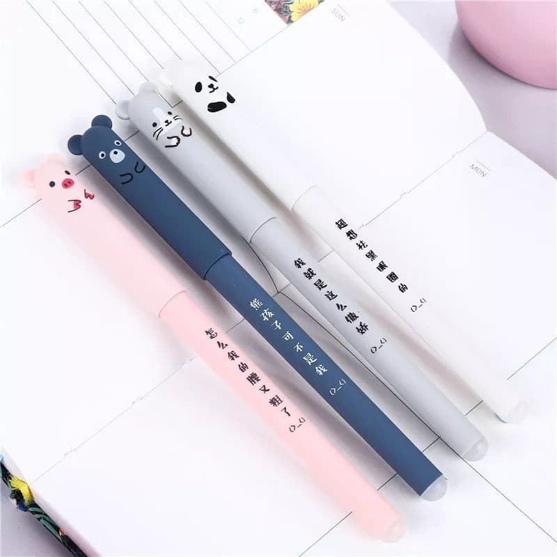 Caneta apagável de bichinhos / Caneta mágica / Caneta fofa / Caneta Divertida / Caneta gel / Caneta kawaii / Caneta de gel / Material escolar / Faculdade / Papelaria / Crianças / Volta às aulas / porco / porquinho / panda / urso / ratinho / animais