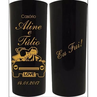Kit 100 Copos Pretos Long Drink 320ml Personalizados Frente e Verso Festa Casamento Aniversario Brinde Atacado