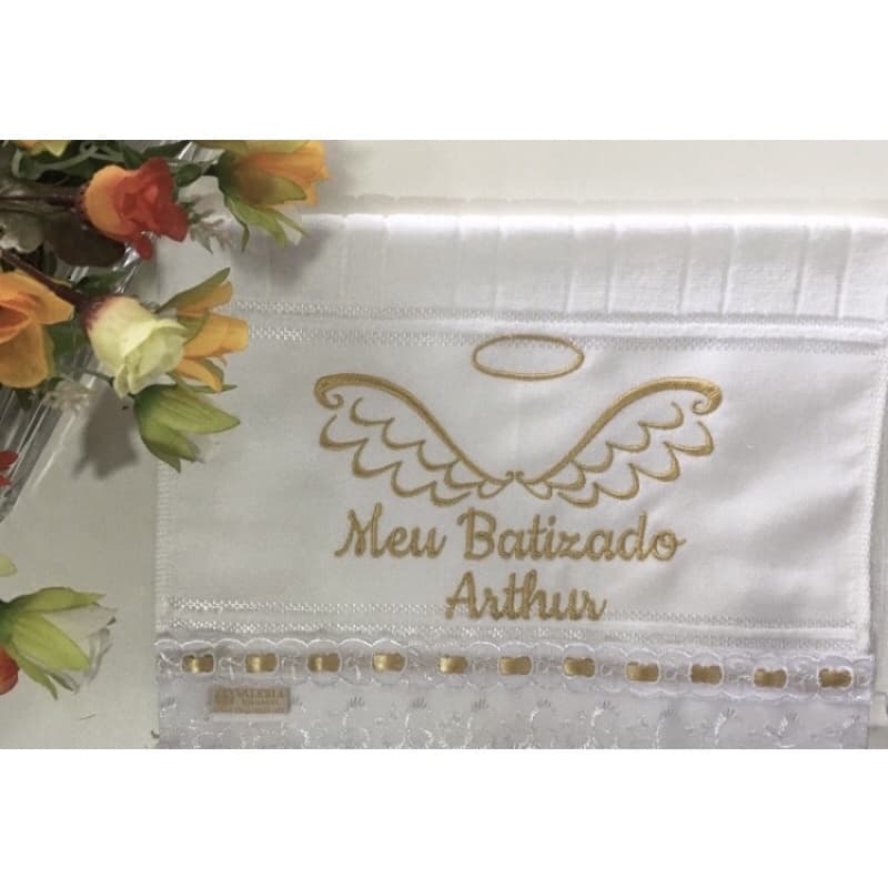 Toalha de batizado batismo eucaristia bordada