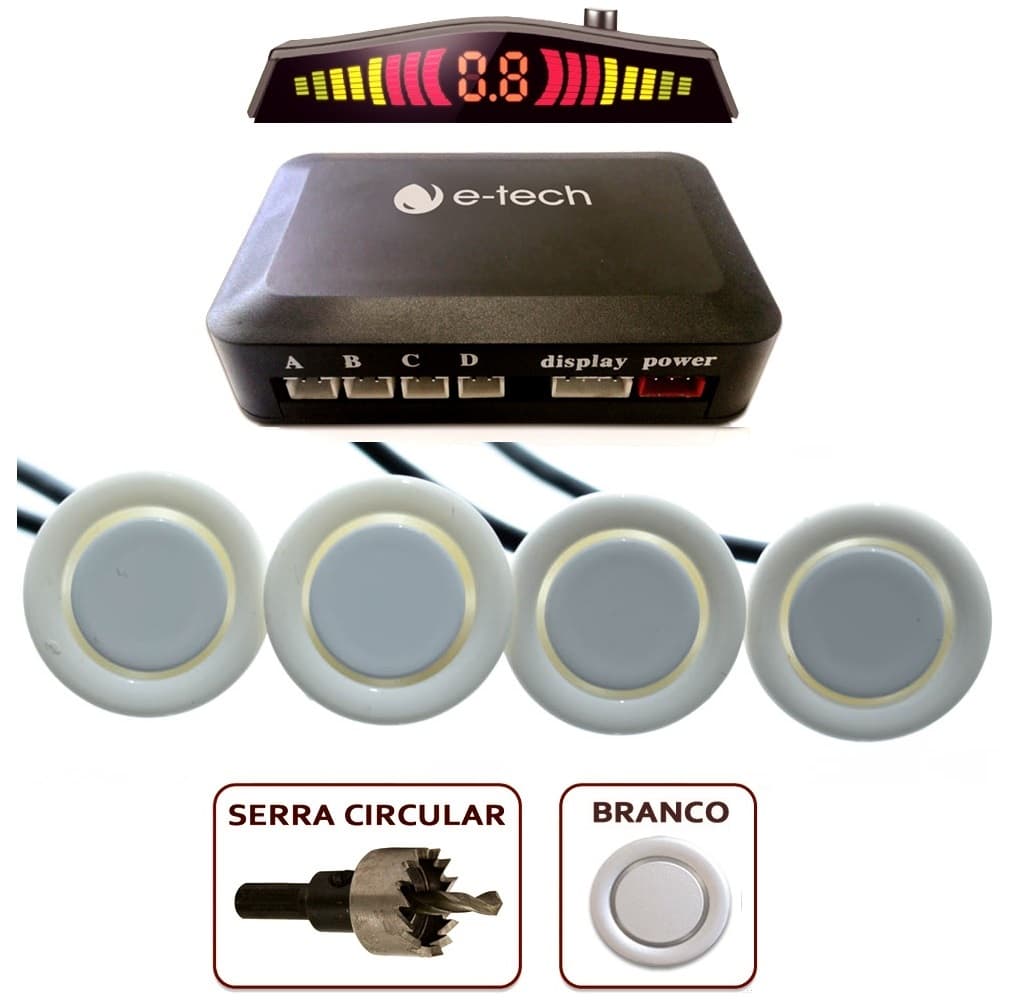 SENSOR DE ESTACIONAMENTO DISPLAY COLORIDO AVISO SONOR BRANCO