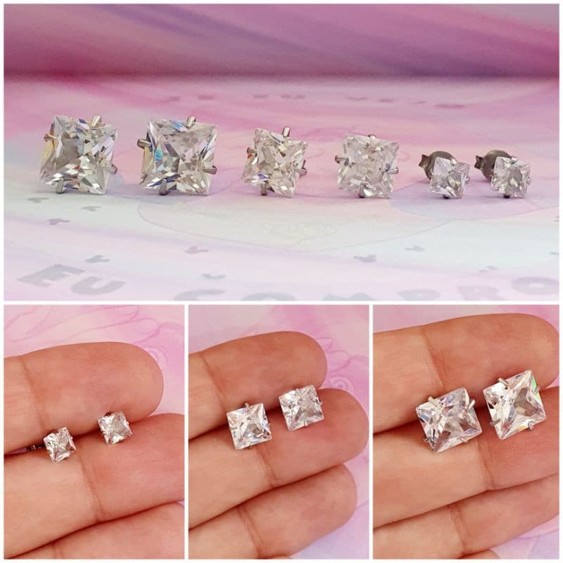 Brinco quadrado strass aço cirúrgico aço inox pedra zirconia unissex masculino feminino anti alérgico moda ponto de luz