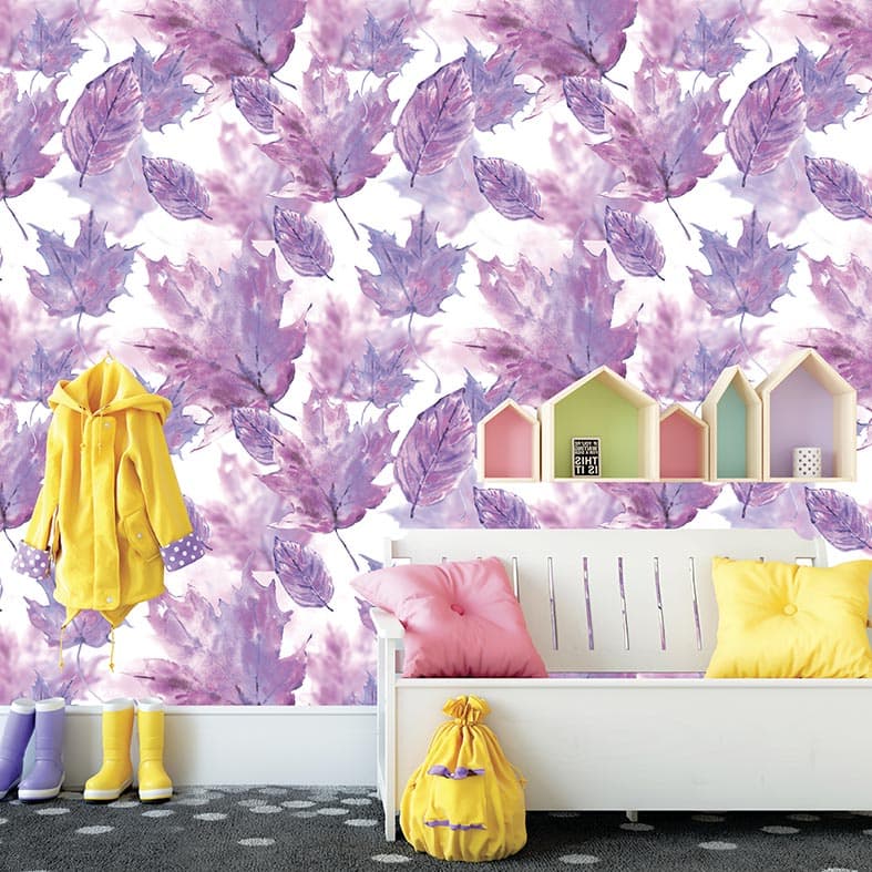 Papel de Parede Adesivo Infantil Folhagens De Inverno Quarto De Menina 3mx50cm