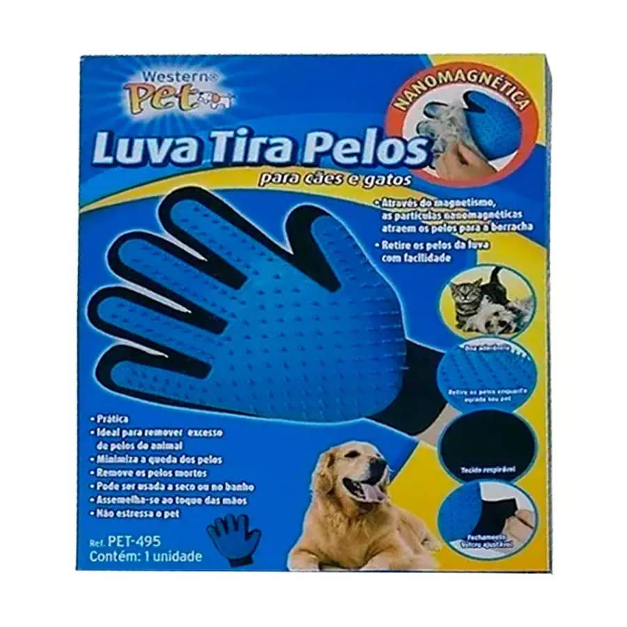 Luva Tira Pelos Western Nanomagnética para Cães e Gatos