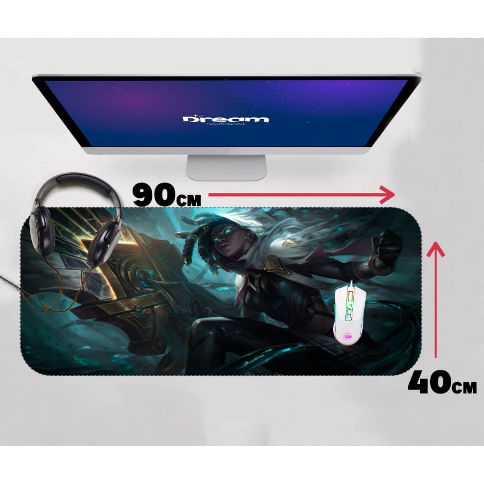 Mouse Pad Gamer Senna League of Legends LOL Extra Grande 90x40 Personalizado borda costurada mousepad