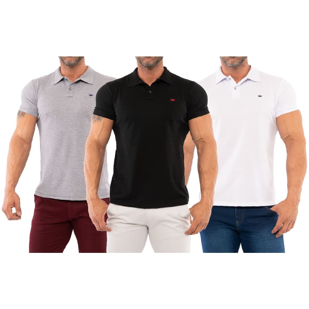Kit 3 Camisas Polo Masculina Malha Piquet Premium Heyju