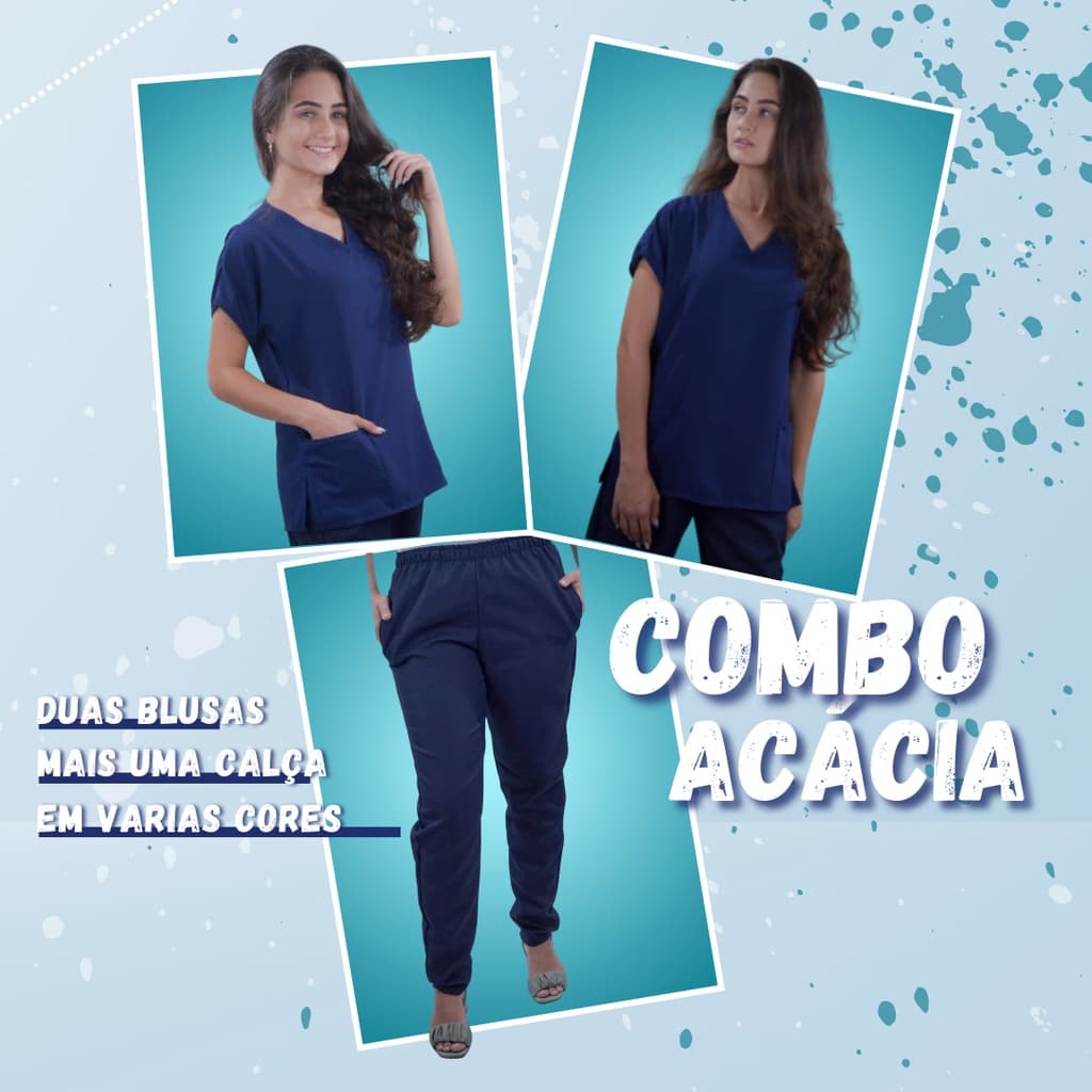 Kit-pijama Hospitalar Enfermagem Cuidadora - (duas Blusas + Uma Calça)