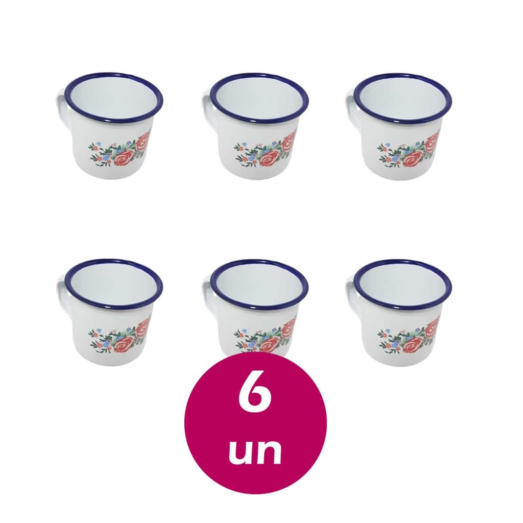 Kit 6 Canecas Café Esmaltada Branca 150ml Retrô
