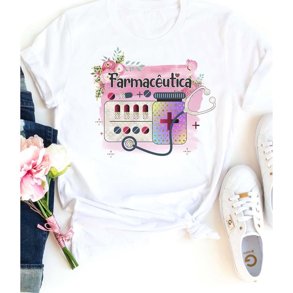 Camisa Camiseta Estampa "Farmácia" 100% Poliéster, Camiseta Farmácia Manga Curta