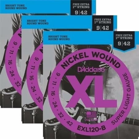 3x Encordoamento Guitarra D'addario Cordas 0.09 Exl120-b