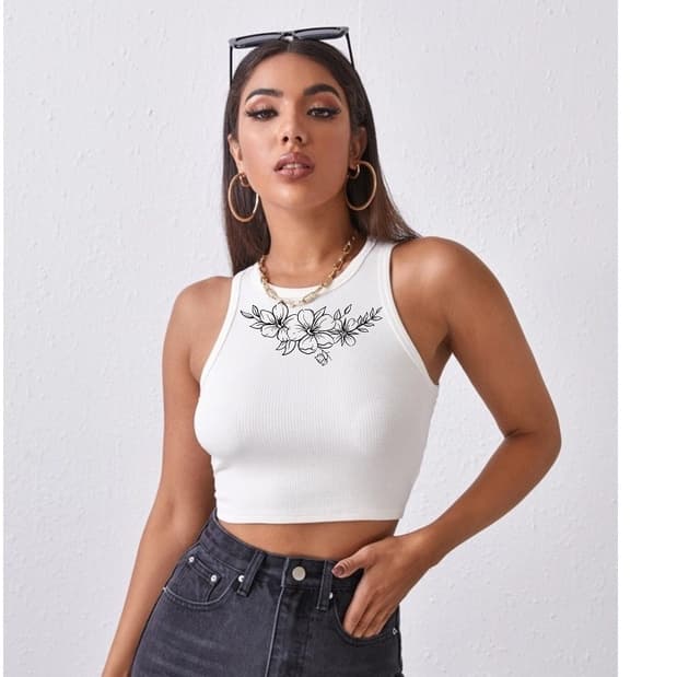 Cropped branco com flores croped feminino croped da gringa Blusa Feminina