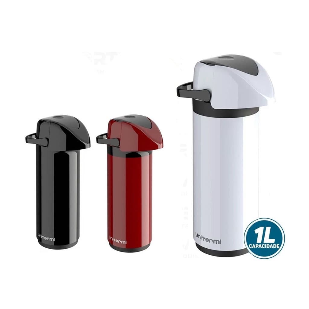 Garrafa Térmica Para Café Chá 1 Litro Unitermi Verona Ampola de Vidro Conservação Térmica Com Alça