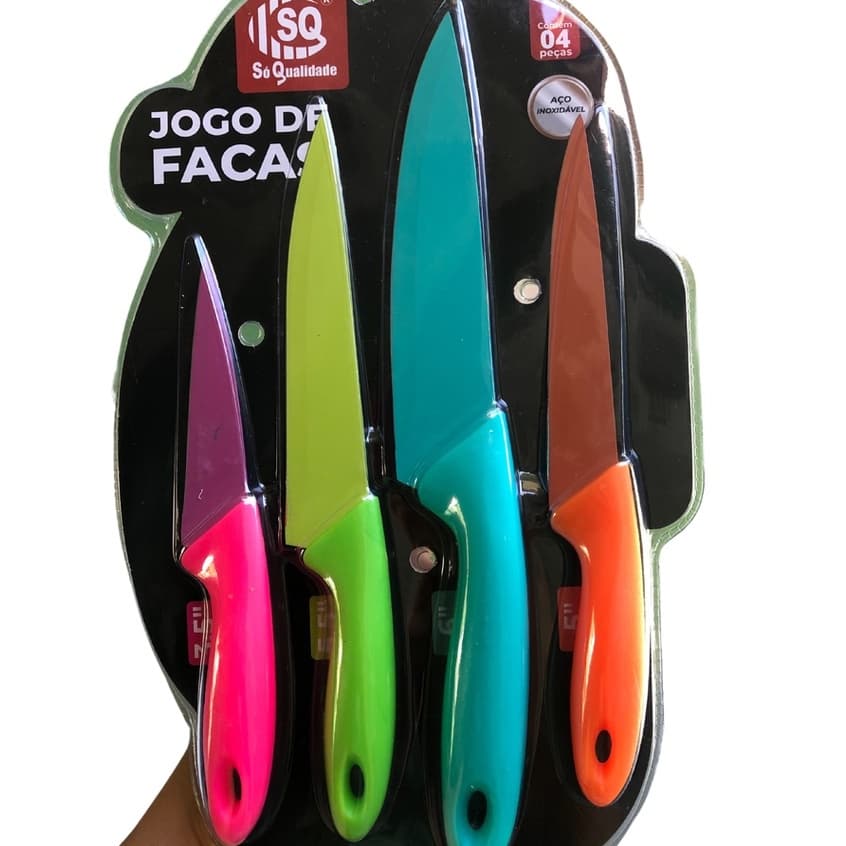 Facas Coloridas Jogo De Facas Cabo Colorido Kit Com 4 Unidades
