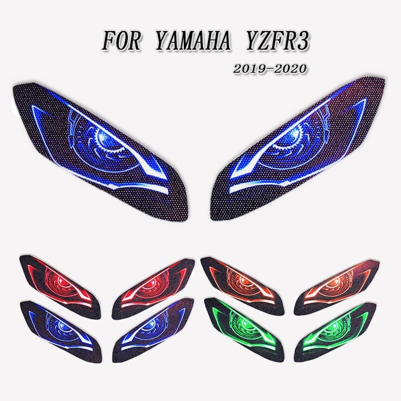 Para YAMAHA YZF-R3 YZFR3 R3 2019 2020 R25 Motocicleta 3D Carenagem Dianteira Faróis Autocolantes Proteção Do Farol Autocolante