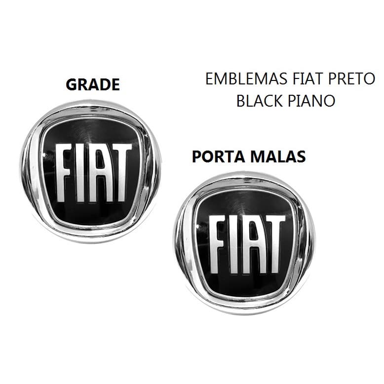 Kit emblemas Grade e Porta Malas Fiat Preto Black Piano Linea 2008 2009 2010 2011 2012 2013 2014