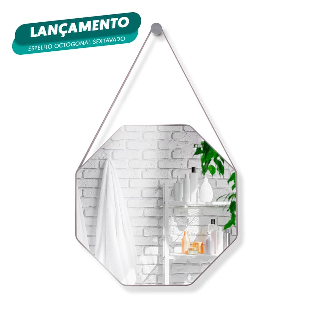 Espelho Redondo Adnet Decorativo Banheiro Sala Suspenso Alça 60cm Com Pino Pendurador
