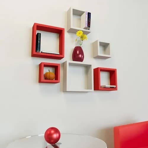 Nicho Decorativo Mdf Kit 6 Unidades - Cor Vermelho E Branco