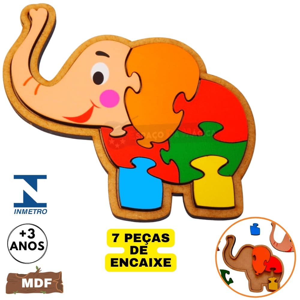 Quebra Cabeça Infantil Elefante Elefantinho Educativo Pedagógico Em Madeira Maninho