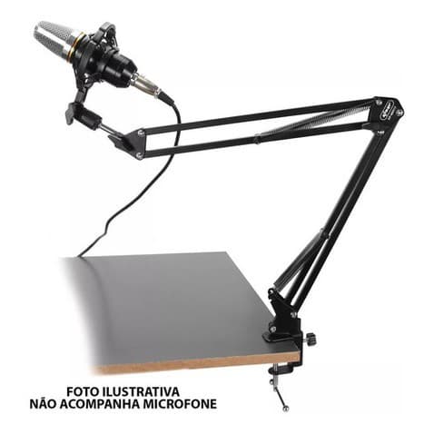 Suporte Microfone Pedestal Mesa Articulado Metal Broadcast