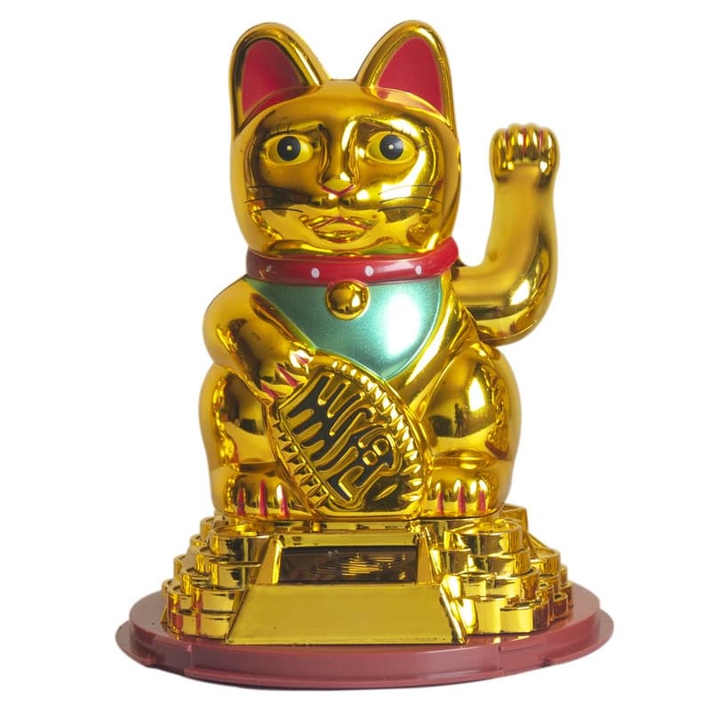 ESTATUA GATO DA SORTE DOURADO SOLAR 16,5CM