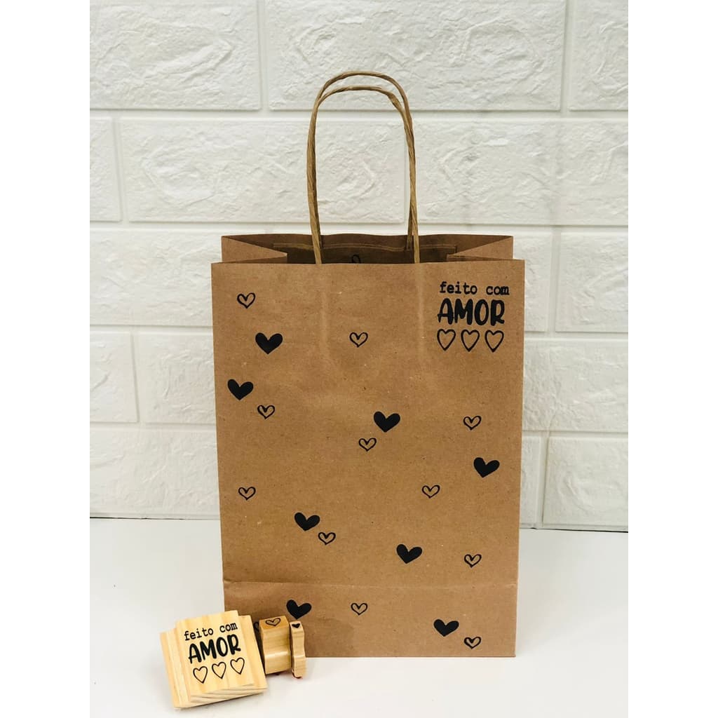 Kit Carimbos Feito Com Amor Embalagem Sacola Kraft