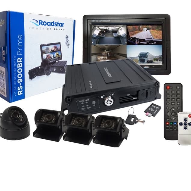 Kit Monitoramento Profissional Automotivo Com DVR e 4 Câmeras com Visão Noturna RS900BR