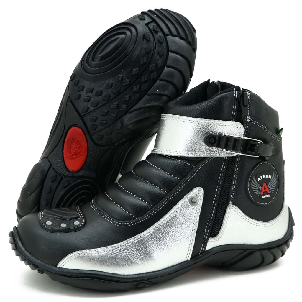 Bota Cano Curto Couro Para Motociclista ATRON 271 PRATA