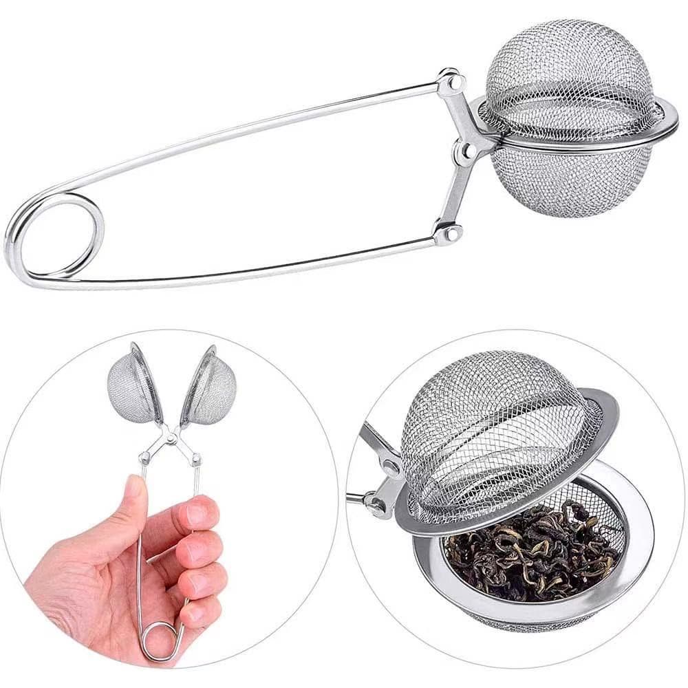 Infusor De Chá E Ervas Inox Peneira Coador Com Cabo E Corrente Bolinha