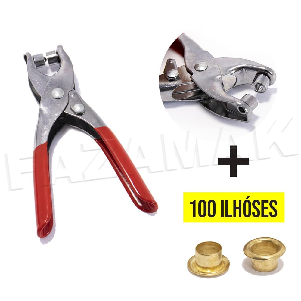 Alicate Furar Pregar Ilhos Em Tecido Couro + 100 Ilhoses 5mm