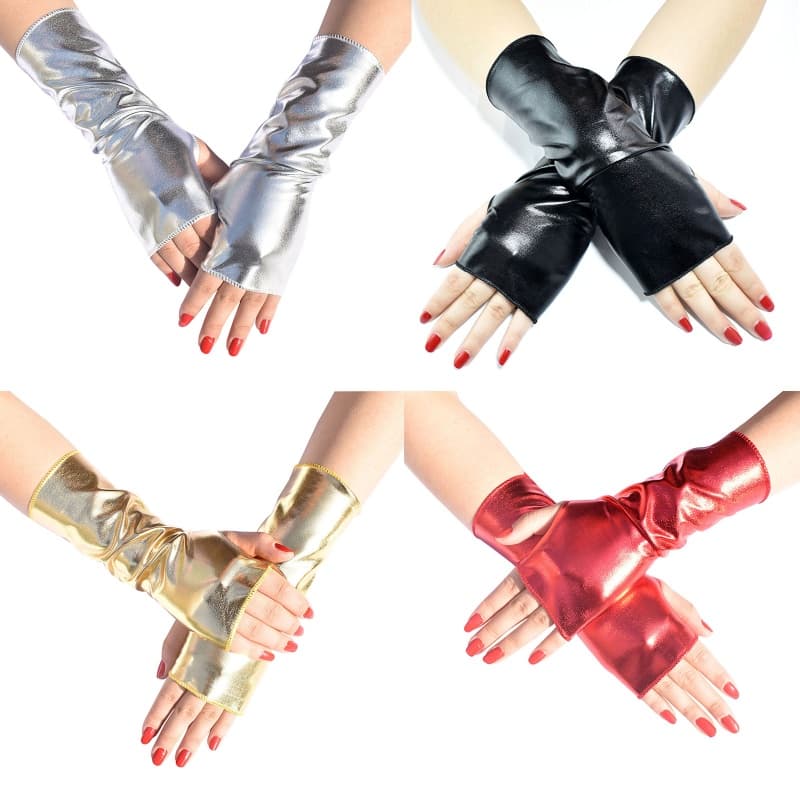 Kellnny Punk Gloss Couro Luvas Curtas Halloween Dress Up Sem Dedos