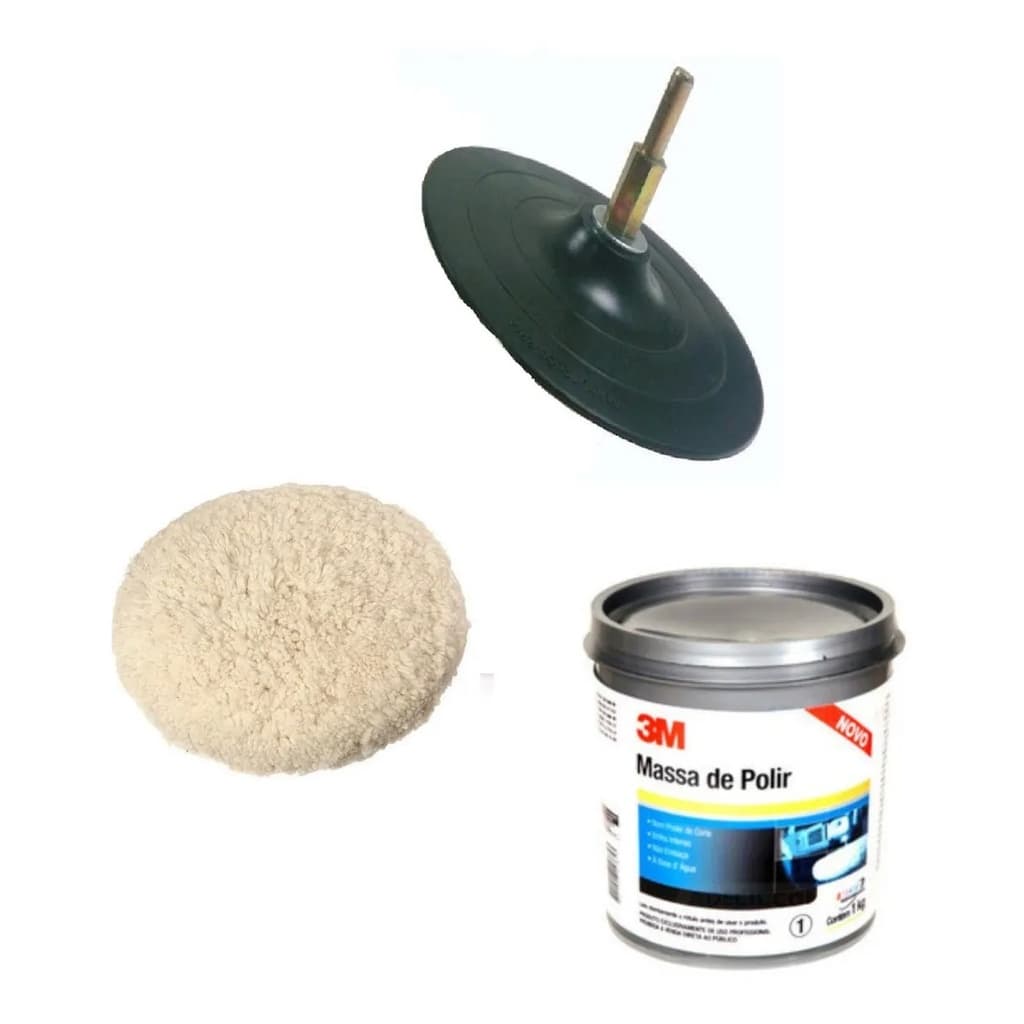 Kit Polimento P/ Furadeira Disco + adaptador Massa 3M Boina Polir