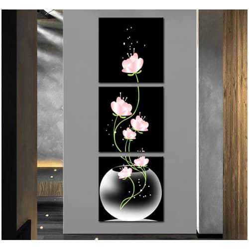 Quadros Decorativos 3 peças modular pintura de parede vaso com flores cor-de-rosa varanda corredor vertical de para casa