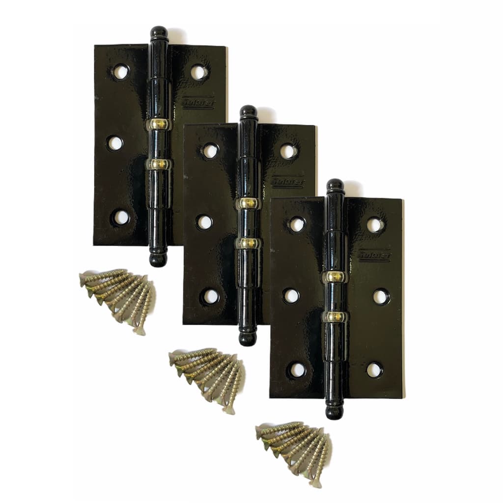 Kit Com 24 Dobradiças Preta Porta Janela Madeira 31/2 Com anel (Parafusos Inclusos)