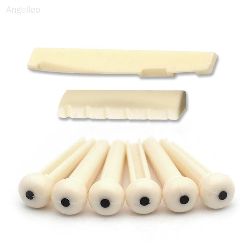 Conjunto 1 6 Cordas De Plástico Ponte Violão Acústico, Porca / Sela + Ponte Entalhada Pin Com Pontos