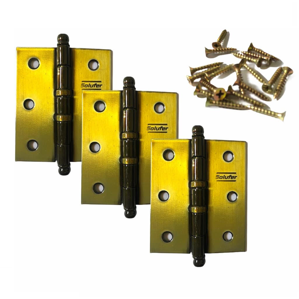 Kit Com 3 Dobradiça Colonial Para Porta E Janela Madeira 3 X 2 1/2 Solufer