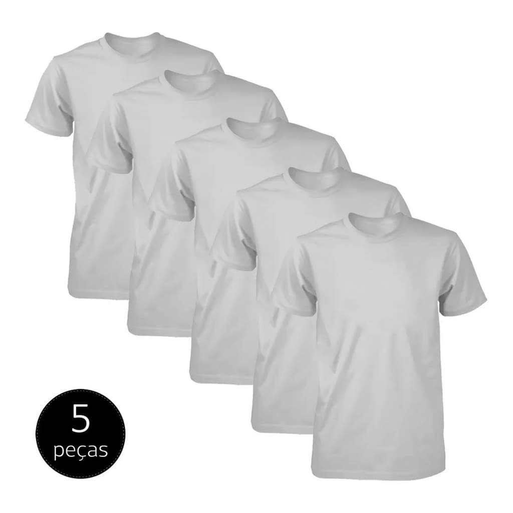 Kit Com 5 Camisetas Lisas Esportivas Masculina Cinza