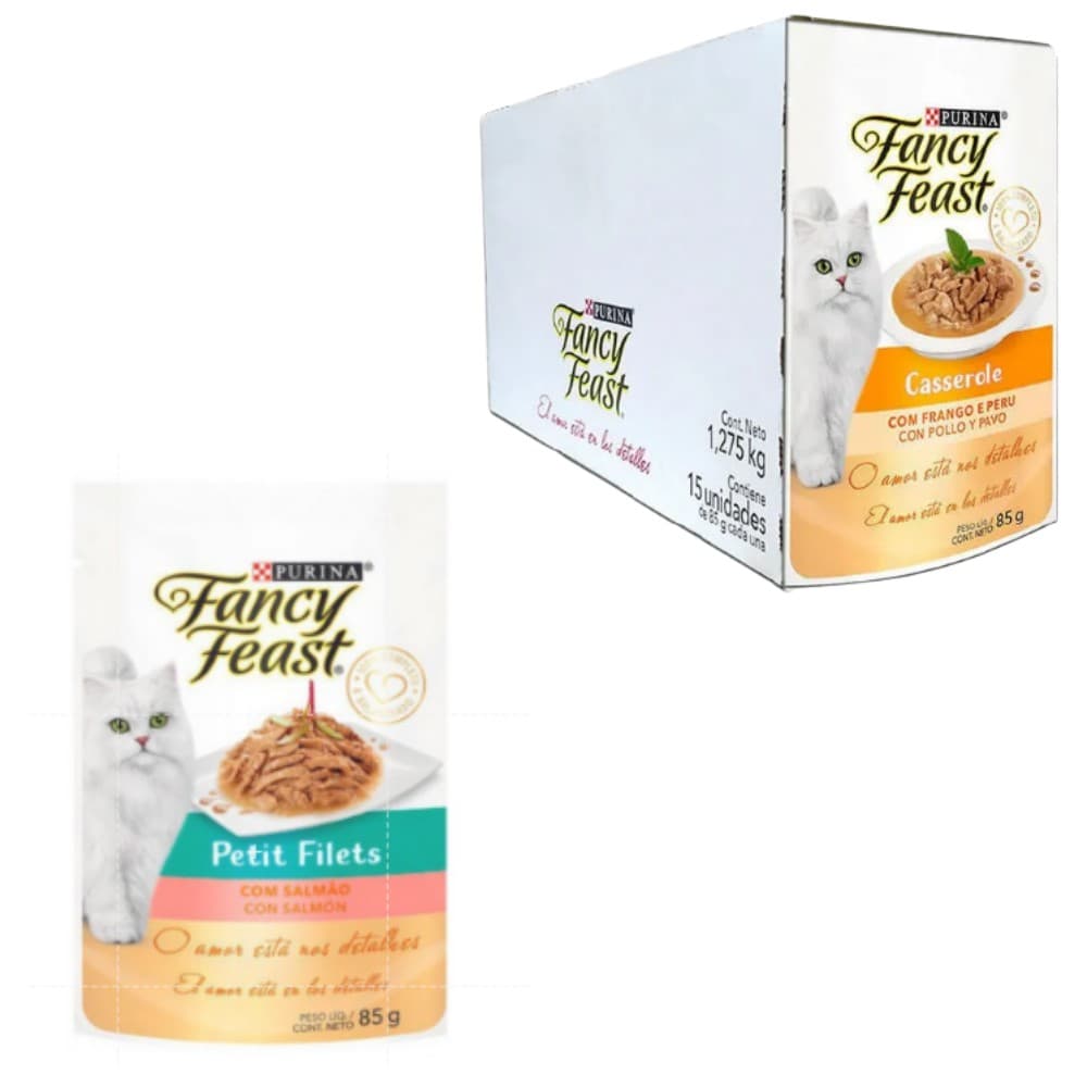 15 unidades Sache para gato purina  Fancy Feast Petit Filets com salmão Sachê CAIXA LACRADA