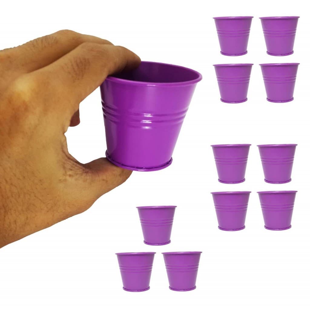Balde Cachepot Enfeite Para Mesa Festa Evento 15 Anos Metal Mini Roxo Kit Com 12 (balde-p-b)