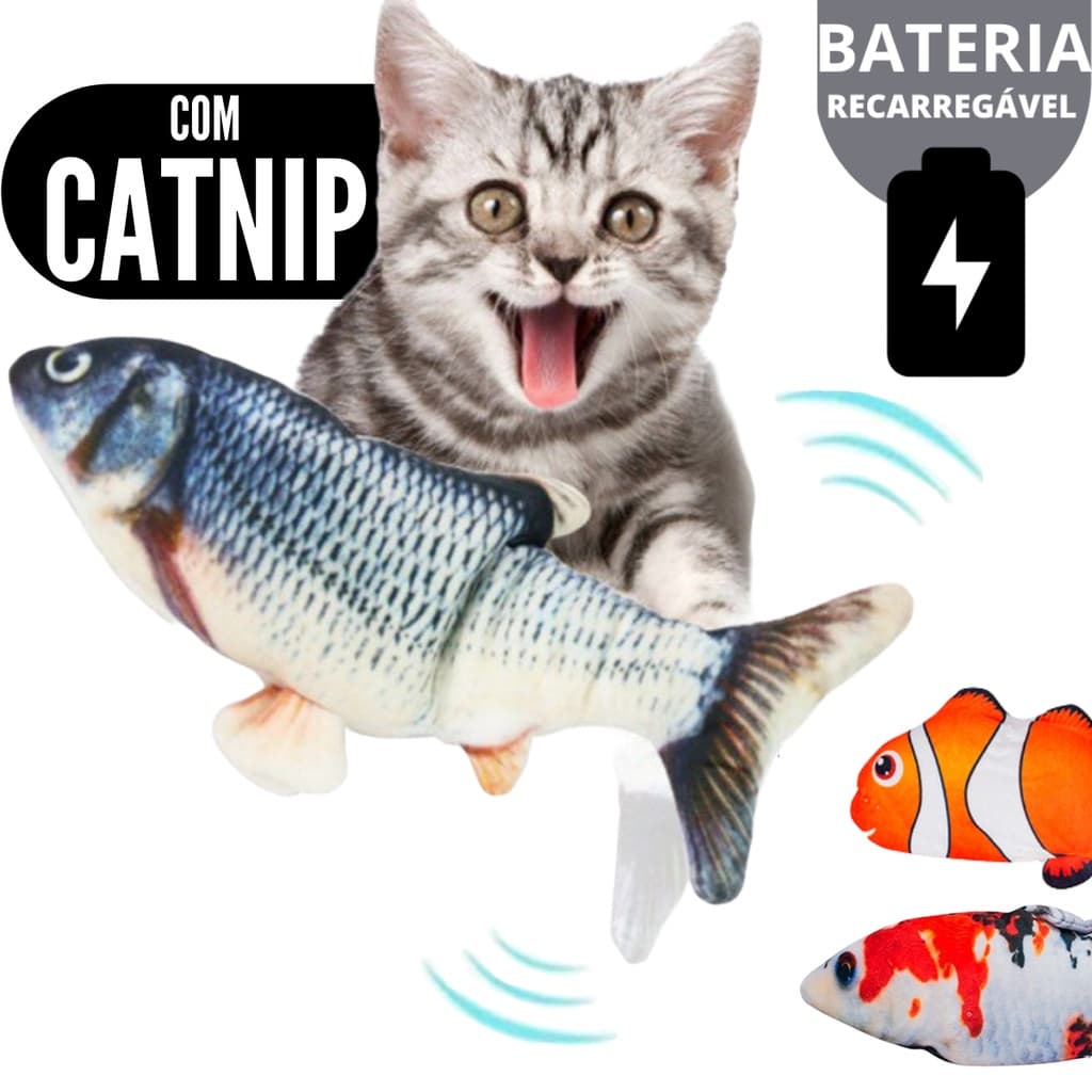 Peixe Brinquedo Para Gato e Cachorro Catnip Peixe Pula E Vibra Anti Stress Recarregável