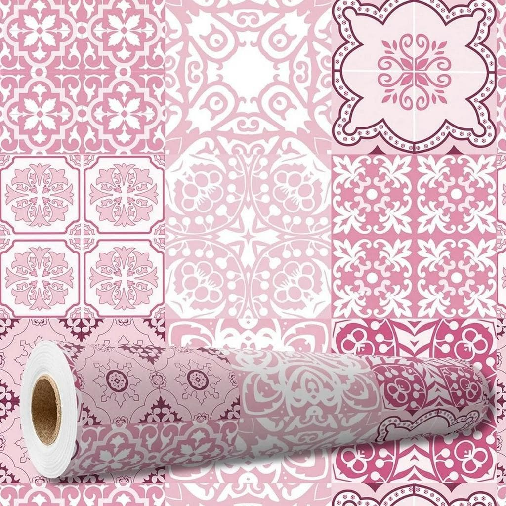 Papel De Parede Auto Adesivo Lavável Azulejos Português Rosa Cozinha Banheiro Decoração 3 Metros