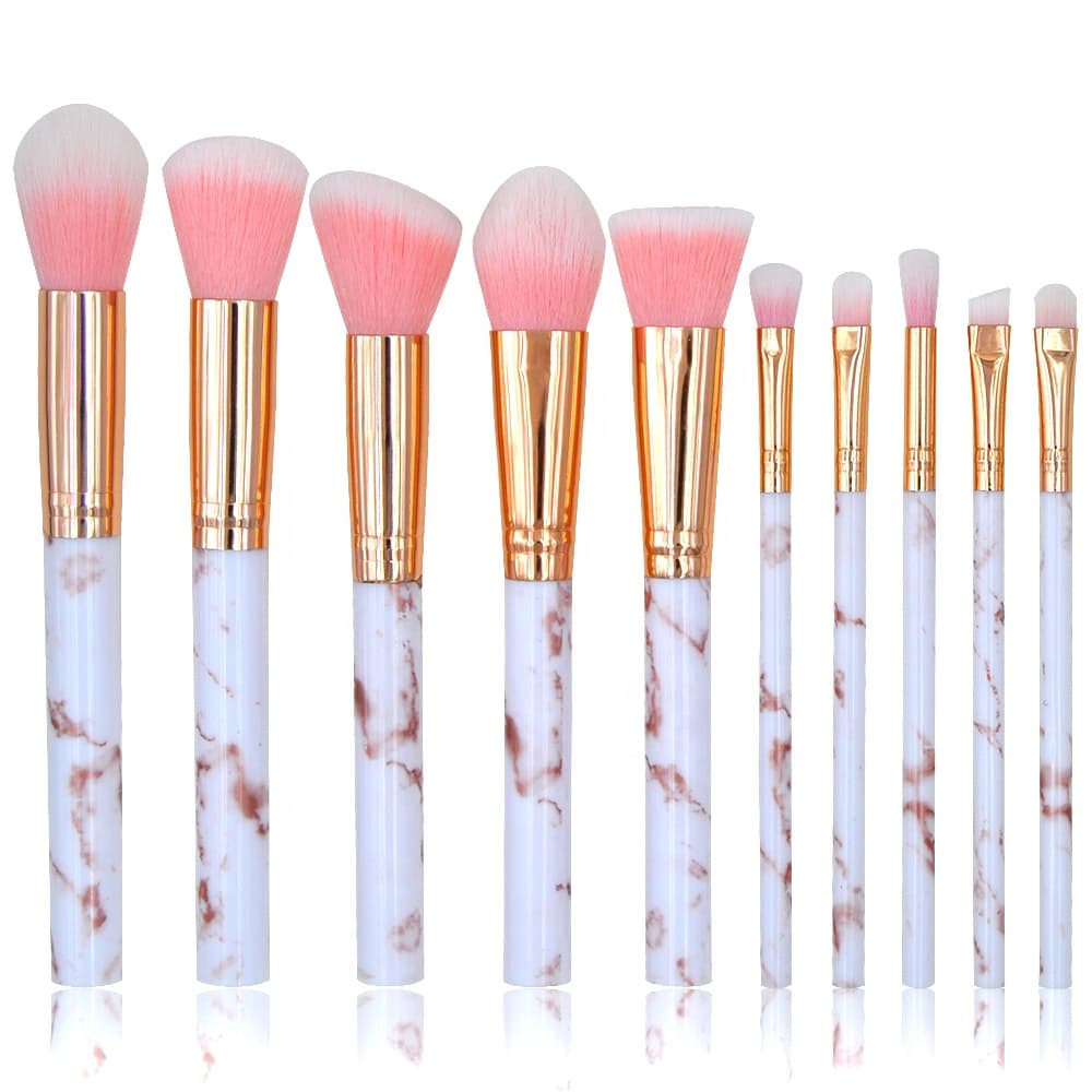 Kit 10 Pincéis Rosto e Olhos para Maquiagem Mármore