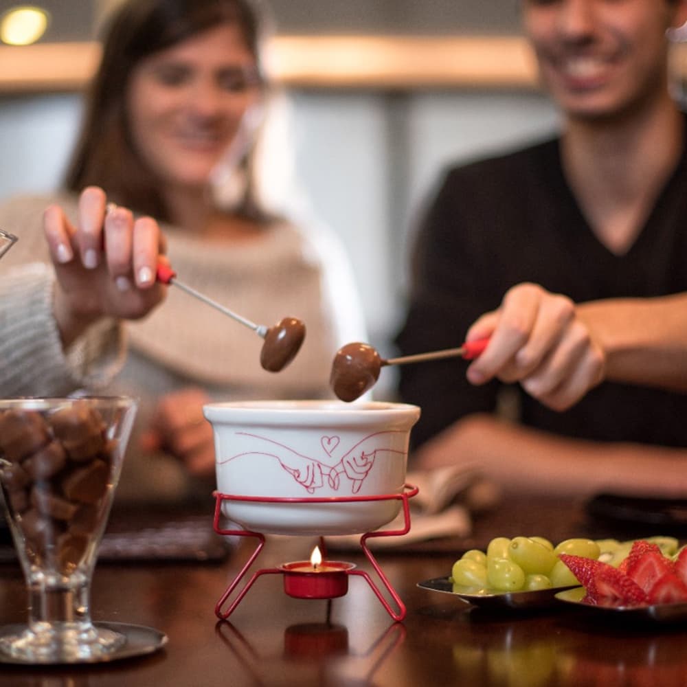 Aparelho de Fondue Chocolate Conjunto para Casal 5 Peças Fundi - Forma Inox Porcelana