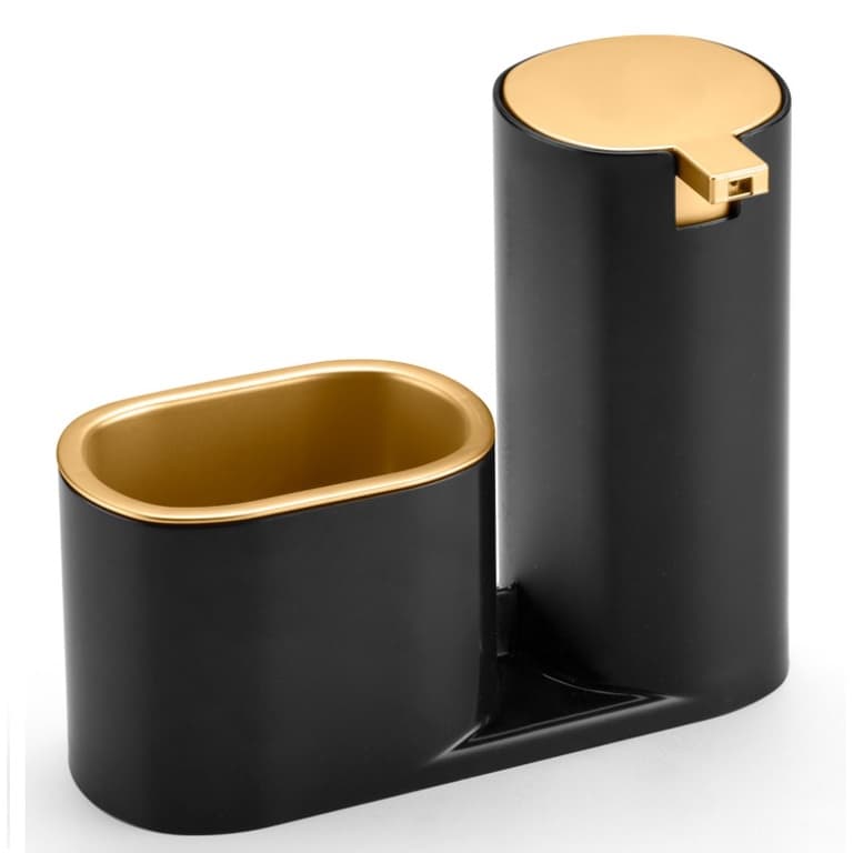 Dispenser Porta Detergente Bucha Luxo Conceito  Preto Dourado Lindo