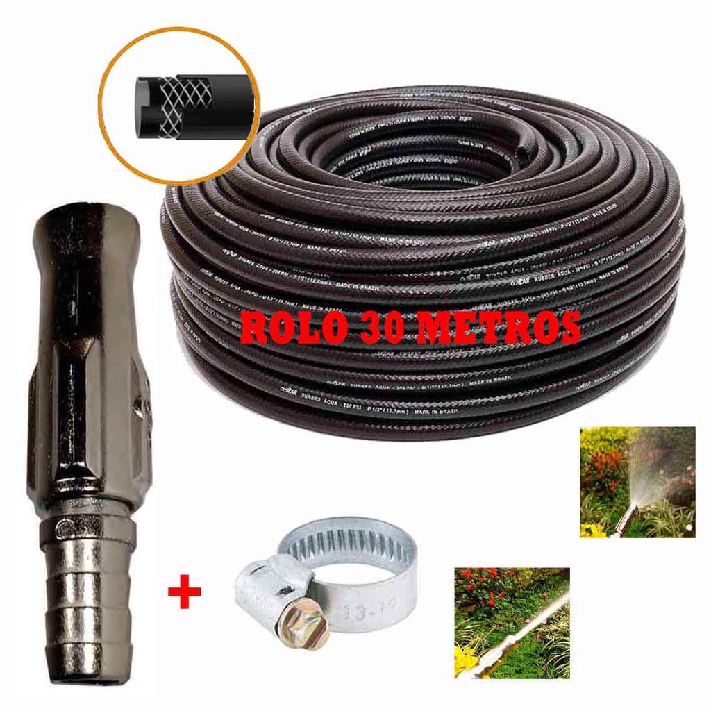 Mangueira Jardim Reforçada 1/2 300 Psi Para Água 30 metros + Esguicho De Metal Ajustável
