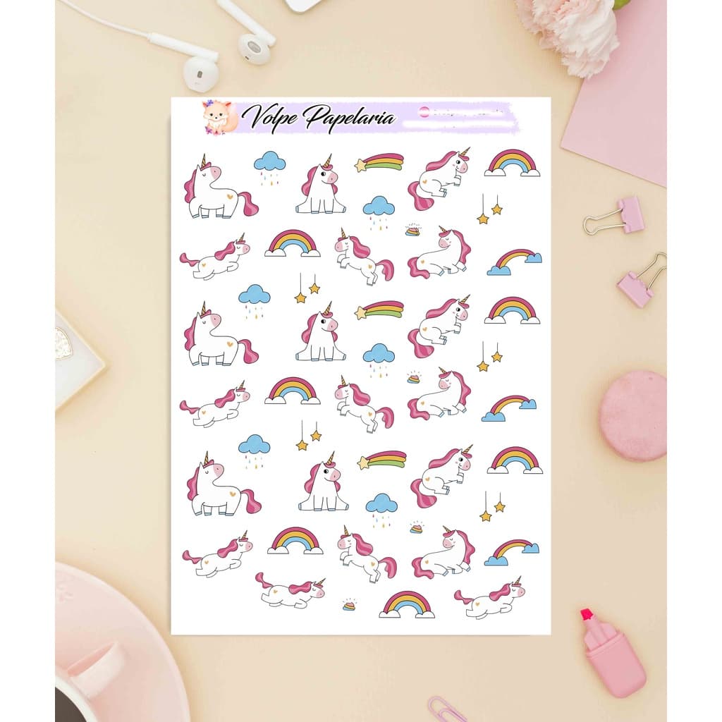 Cartela de adesivos unicórnio / adesivo para planner - agenda -bujo