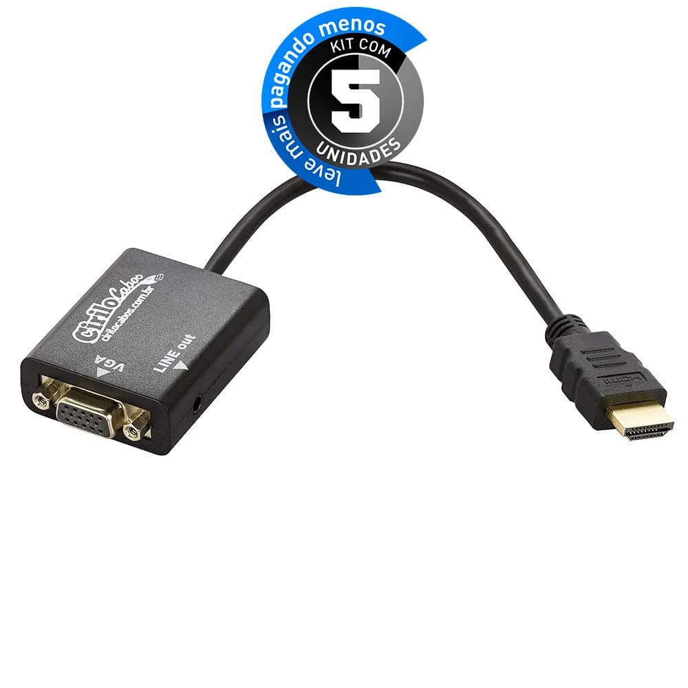 Cabos Conversor Hdmi Para Vga Com Áudio 20 Cm - Kit  5