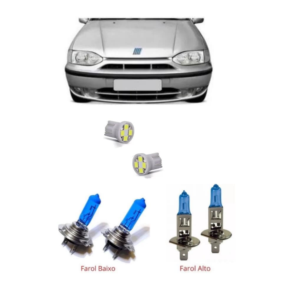 Kit Lâmpadas Super Branca Farol Alto H7 Baixo H1 Farol Foco Duplo Fiat Palio/Siena/Strada G1 Anos: 1996 A 2002