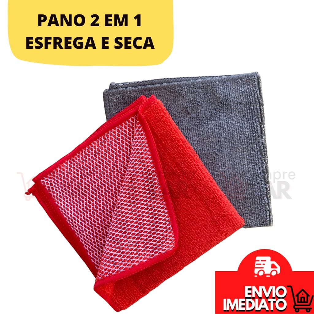 Pano De Limpeza 2 Em 1 Esfrega E Seca Microfibra Multiuso Esfrega E Seca Com Alta Absorção Pano Para Limpeza Em Geral Carro Mesa Vidro Espelho Móveis Cozinha - KIT 2 UNIDADES