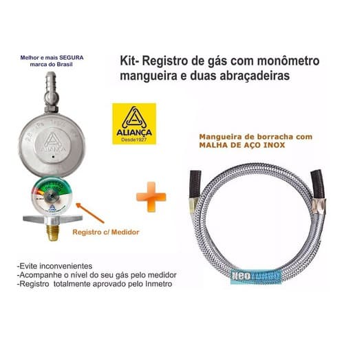 Registro De Fogão E Forno + Mangueira Resistente com Aço Inox de 2 metros