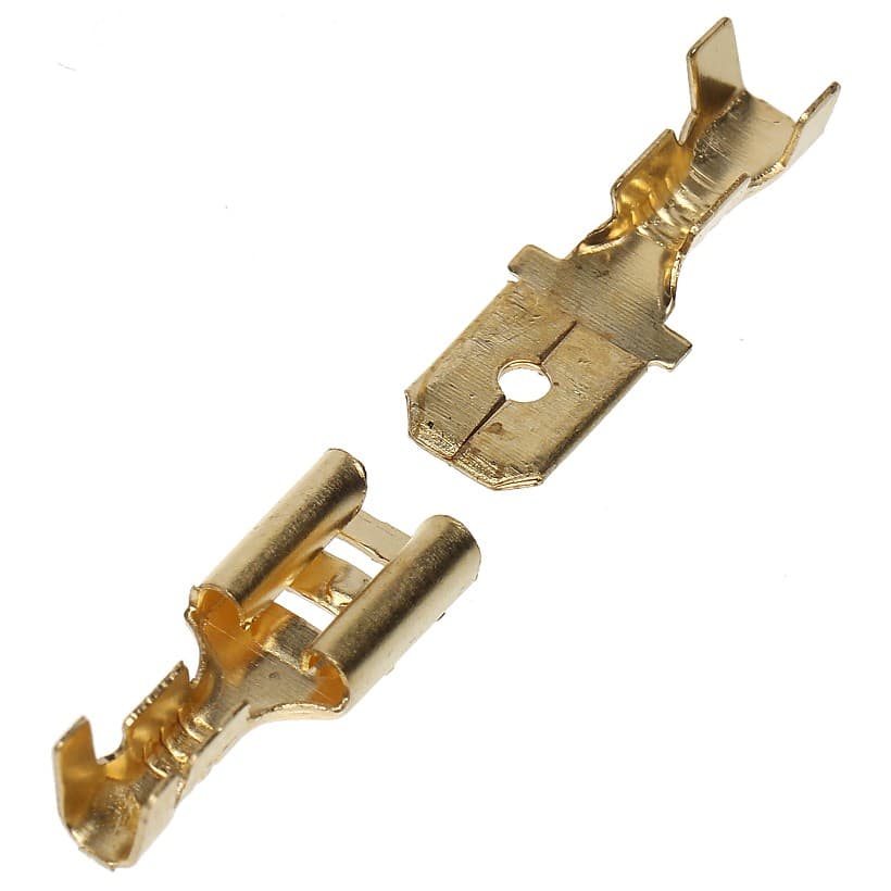 100X Terminal Encaixe Femea 6,3mm Tipo Faston Automotivo + Macho  6,3mm (Pacote c/ 50pçs de Cada)